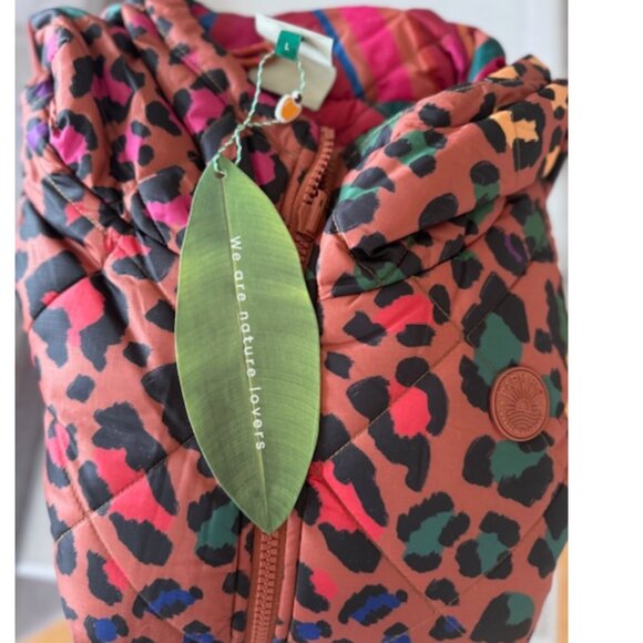 FARM Rio Reversible Hooded Puffer Coat Animal Print Dopamine Tropical - Picture 15 of 16
